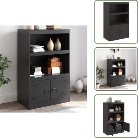 The Living Store Buffet noir 67x39x107 cm acier - Buffet Noir - Meuble Rangement - Armoire Moderne - Meubles Salon - Mobilier Intérieur