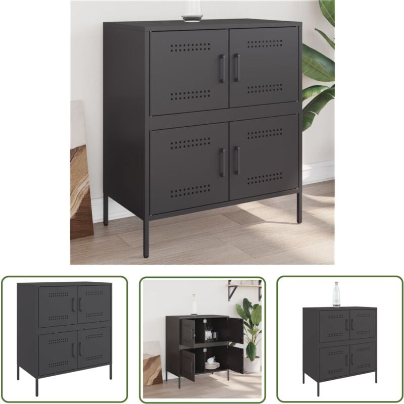 Buffet noir 68x39x79 cm acier - Buffet Industriel - Meuble Rangement - Armoire Métal - Commode Design - Mobilier Salon - The Living Store