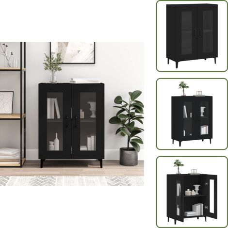 The Living Store Buffet noir 69,5x34x90 cm bois d'ingénierie - Buffet Noir - Meuble De Rangement - Armoire - Commode - Décoration Intérieure