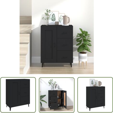 The Living Store Buffet Noir 69,5x34x90 cm Bois d'ingénierie - Buffet Noir - Meuble De Rangement - Commode - Armoire Laterale - Mobilier Salon