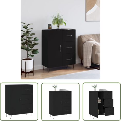 The Living Store Buffet noir 69,5x34x90 cm bois d'ingénierie - Buffet Noir - Meuble Rangement - Commode - Mobilier Salon - Décoration Intérieure