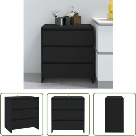 The Living Store Buffet Noir 70x41x75 cm Bois d'ingénierie - Buffet Noir - Meuble Rangement - Armoire Laterale - Mobilier Salon - Décoration Intérieur