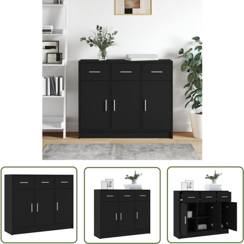 Buffet noir 91x28x75 cm bois d'ingénierie - Buffet Noir - Meuble Rangement - Mobilier Salon - Commode Moderne - Décoration Intérieur - The Living