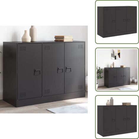 The Living Store Buffet noir 99x39x73 cm acier - Buffet Noir - Meuble Rangement - Armoire Moderne - Meubles Salon - Mobilier Intérieur