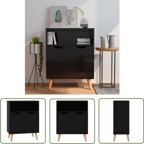 The Living Store Buffet noir brillant 60x30x72 cm bois d'ingénierie - Buffet Noir - Meuble Rangement - Commode Moderne - Mobilier Salon - Étagère Ouverte