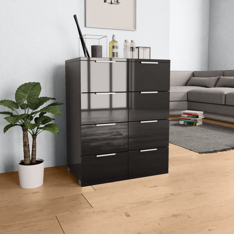 The Living Store - Buffet Noir brillant 60x35x80 cm Bois d'ingénierie - Noir