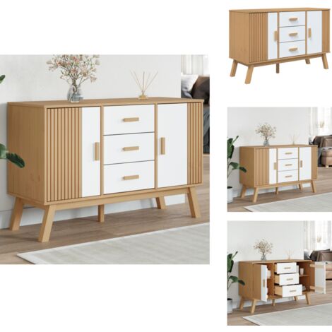 The Living Store Buffet OLDEN blanc et marron 114x43x73,5 cm bois massif de pin - Rangement