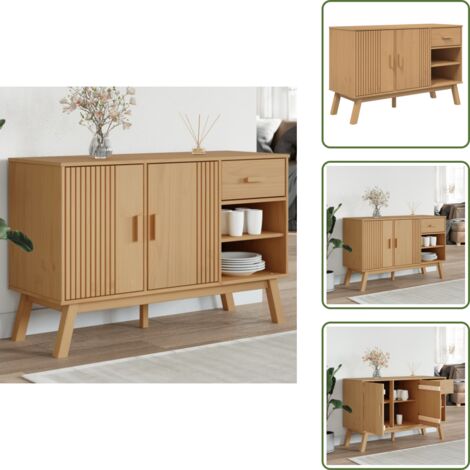 The Living Store Buffet OLDEN marron 114x43x73,5 cm bois massif de pin - Buffet - Armoire De Rangement - Meuble De Salon - Mobilier Scandinave - Meuble En Bois