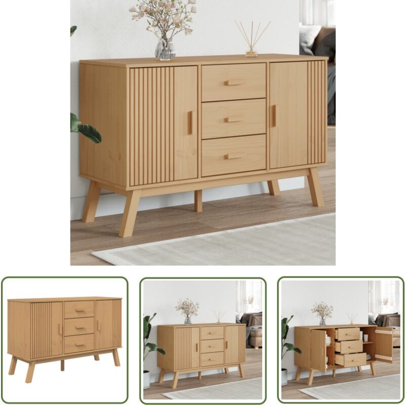 The Living Store - Buffet olden marron 114x43x73,5 cm bois massif de pin - Buffet - Armoire De Rangement - Meuble Tv - Mobilier Scandinave - Meuble