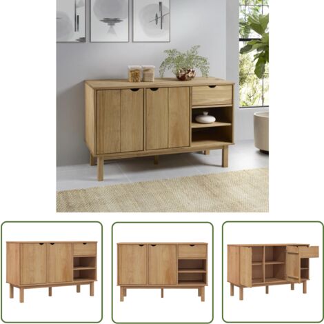 The Living Store Buffet OTTA 114x43x73,5 cm Bois massif de pin - Buffet - Meuble De Rangement - Commode - Mobilier Scandinave - Bois Massif
