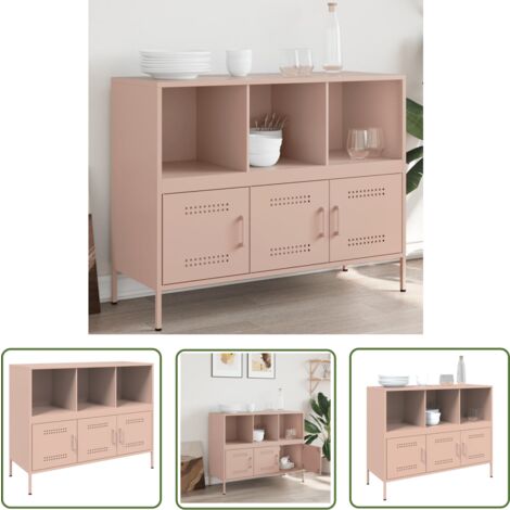 The Living Store Buffet rose 100,5x39x79 cm acier - Buffet Industriel - Meuble Rangement - Buffet Rose - Buffet Design - Meuble Salon