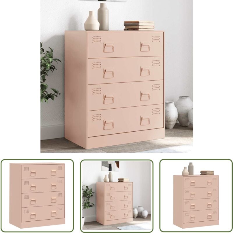 Buffet rose 67x39x83 cm acier - Buffet Rose - Meuble De Rangement - Armoire Élégante - Meubles Salon - Mobilier Moderne - The Living Store