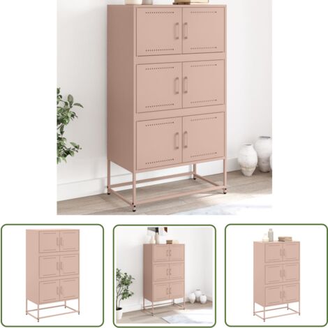 The Living Store Buffet rose 68,5x38,5x123,5 cm acier - Buffet Industriel - Meuble Rangement - Armoire Design - Couleur Rose - Meubles Salon