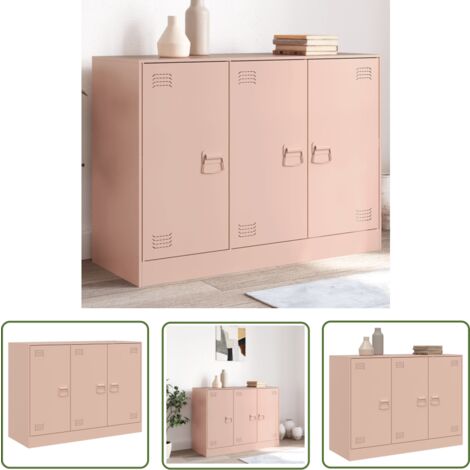The Living Store Buffet rose 99x39x73 cm acier - Buffet Rose - Meuble De Rangement - Armoire Moderne - Meubles Salon - Mobilier Chambre