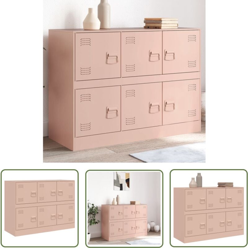 Buffet rose 99x39x73 cm acier - Buffet Rose - Meuble Rangement - Armoire Entrée - Commode Salon - Meuble Acier - The Living Store