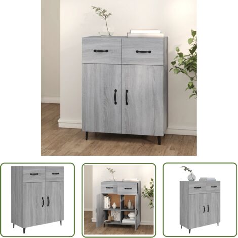 The Living Store Buffet sonoma gris 69,5x34x90 cm bois d'ingénierie - Buffet - Meuble De Rangement - Commode - Mobilier - Décoration Intérieure