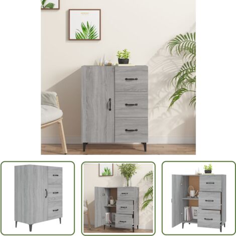 The Living Store Buffet sonoma gris 69,5x34x90 cm bois d'ingénierie - Buffet - Meuble De Rangement - Commode - Mobilier - Salon