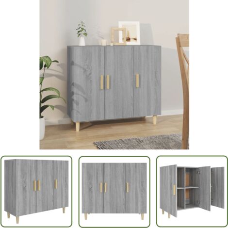 The Living Store Buffet sonoma gris 90x34x80 cm bois d'ingénierie - Buffet - Meuble De Rangement - Commode - Mobilier - Salon