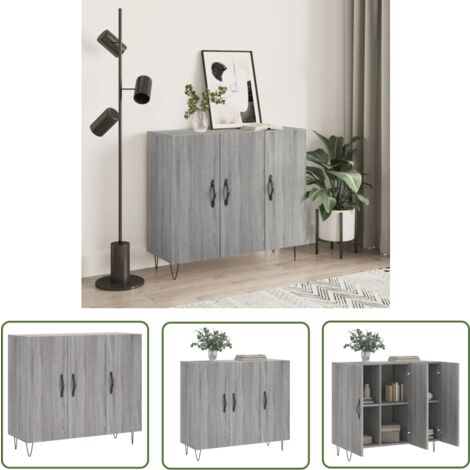 The Living Store Buffet sonoma gris 90x34x80 cm bois d'ingénierie - Buffet Moderne - Buffet Design - Armoire Rangements - Meuble Salon - Meuble Entrée