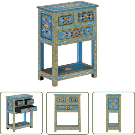 The Living Store Buffet turquoise 55x30x76 cm bois massif de manguier - Buffet - Armoire - Meuble De Rangement - Commode - Mobilier