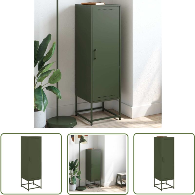 Buffet vert olive 36x39x123 cm acier - Buffet Design Industriel - Meuble Rangement Vertical - Armoire Ouverte - Étagères Métalliques - Couleur Verte