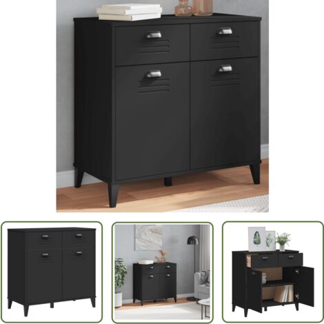 The Living Store Buffet VIKEN noir 80x40x80 cm bois d'ingénierie - Buffet Industriel - Meuble Rangement - Armoire Cuisine - Commode Moderne - Mobilier Salon