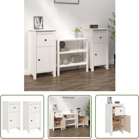 The Living Store Buffets 2 pcs blanc 40x35x80 cm bois massif de pin - Buffet En Bois - Meuble De Rangement - Commode - Bibliothèque - Décoration Intérieure