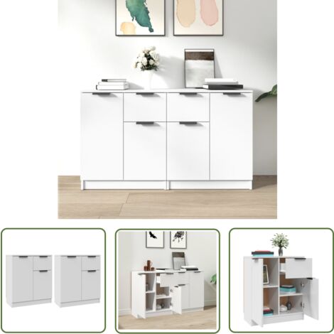 The Living Store Buffets 2 pcs blanc 60x30x70 cm Bois d'ingénierie - Buffet - Meuble De Rangement - Commode - Mobilier Moderne - Design Minimaliste