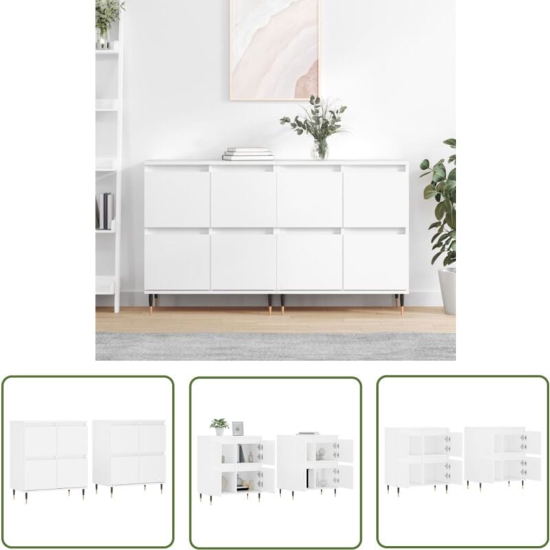 The Living Store - Buffets 2 pcs blanc bois d'ingénierie - Buffet Classique - Meuble De Rangement - Armoire Blanche - Mobilier Moderne - Décoration