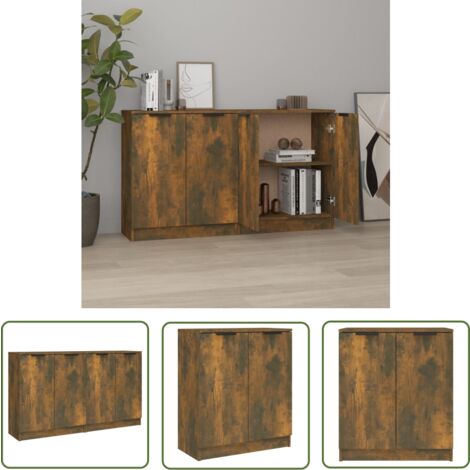 The Living Store Buffets 2 pcs Chêne fumé 60x30x70 cm Bois d'ingénierie - Buffet - Meuble De Rangement - Commode - Mobilier Moderne - Design Scandinave