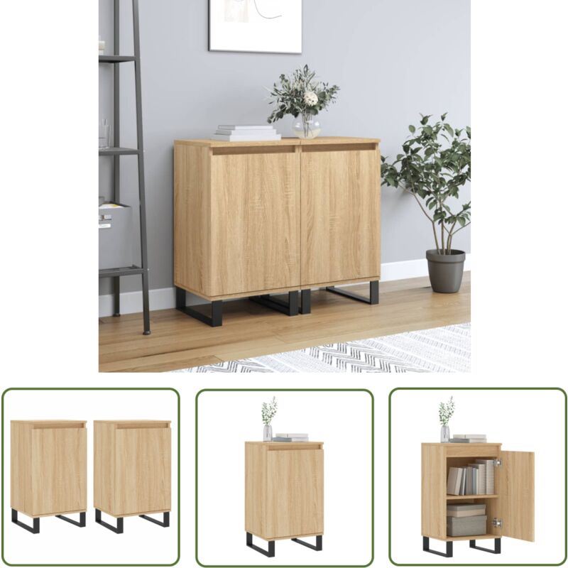 The Living Store - Buffets 2 pcs chêne sonoma 40x35x70 cm bois d'ingénierie - Buffet Design - Meuble Rangement - Armoire Entrée - Commode Salon