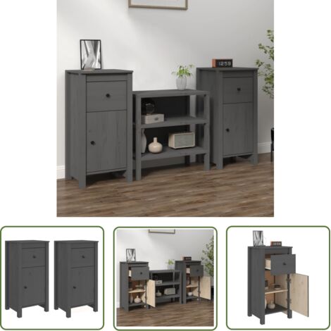 The Living Store Buffets 2 pcs gris 40x35x80 cm bois massif de pin - Buffet En Bois - Meuble De Rangement - Commode - Bibliothèque - Décoration Intérieure