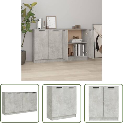 The Living Store Buffets 2 pcs Gris béton 60x30x70 cm Bois d'ingénierie - Buffet Gris - Meuble Rangement - Commode Moderne - Mobilier Salon - Meuble Design