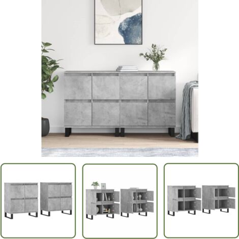 The Living Store Buffets 2 pcs gris béton bois d'ingénierie - Buffet Classique - Meuble De Rangement - Armoire - Bahut - Mobilier Moderne