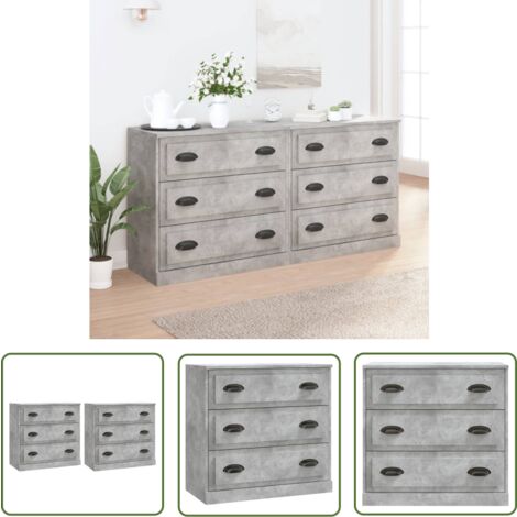 The Living Store Buffets 2 pcs gris béton bois d'ingénierie - Buffet - Meuble De Rangement - Armoire - Commode - Mobilier Moderne