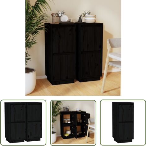 The Living Store Buffets 2 pcs Noir 31,5x34x75 cm Bois massif de pin - Buffet Noir - Meuble Rangement - Armoire Design - Mobilier Chambre - Table Basse