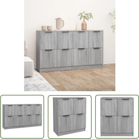 The Living Store Buffets 2 pcs Sonoma gris 60x30x70 cm Bois d'ingénierie - Buffet - Meuble De Rangement - Commode - Mobilier Moderne - Design Scandinave