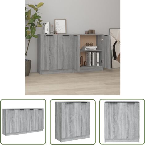 The Living Store Buffets 2 pcs Sonoma gris 60x30x70 cm Bois d'ingénierie - Buffet - Meuble De Rangement - Commode - Mobilier Moderne - Design Scandinave