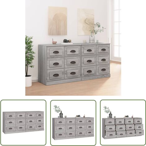 The Living Store Buffets 2 pcs sonoma gris bois d'ingénierie - Buffet Classique - Meuble De Rangement - Armoire Élégante - Design Intemporel - Bois D'ingénierie