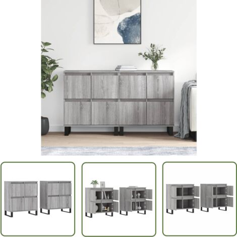 The Living Store Buffets 2 pcs sonoma gris bois d'ingénierie - Buffet - Meuble De Rangement - Armoire - Commode - Salon