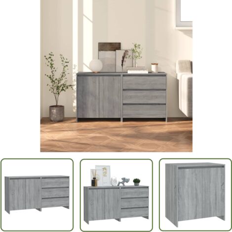 The Living Store Buffets 2 pcs Sonoma gris Bois d'ingénierie - Buffet - Meuble De Rangement - Commode - Mobilier - Salon