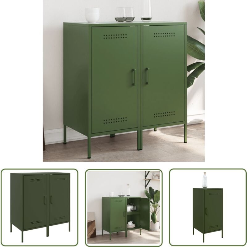 Buffets 2 pcs vert olive 36x39x79 cm acier - Buffet Industriel - Meuble De Rangement - Buffet Design - Meuble Salle à Manger - Étagère Ouverte - The