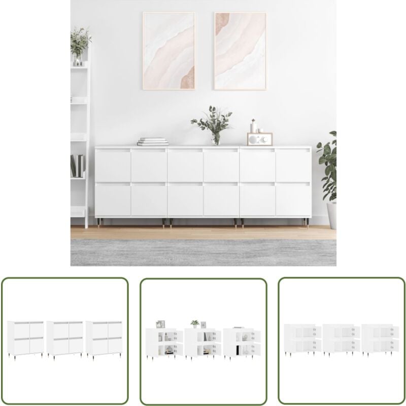 Buffets 3 pcs Blanc Bois d'ingénierie - Buffet Classique - Meuble De Rangement - Armoire Blanche - Mobilier Moderne - Décoration Intérieure - The