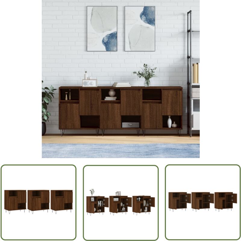 Buffets 3 pcs Chêne marron Bois d'ingénierie - Buffet - Meuble De Rangement - Armoire - Commode - Mobilier Classique - The Living Store