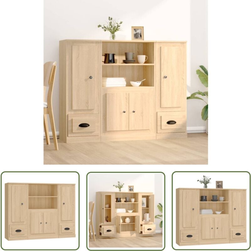 Buffets 3 pcs chêne sonoma bois d'ingénierie - Buffet Design Moderne - Meuble Rangement Cuisine - Buffet En Bois Massif - Buffet Chic - Buffet Salon