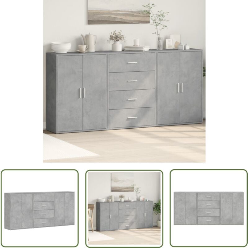 Buffets 3 pcs gris béton 60x31x84 cm bois d'ingénierie - Buffet - Armoire De Rangement - Meuble De Rangement - Mobilier Moderne - Meuble tv - The