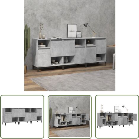 The Living Store Buffets 3 pcs gris béton 60x35x70 cm bois d'ingénierie - Buffet Classique - Armoire De Rangement - Meuble TV - Mobilier Moderne - Design Intemporel