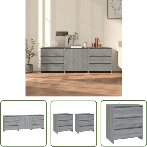 The Living Store Buffets 3 pcs Sonoma gris Bois d'ingénierie - Buffet - Meuble De Rangement - Commode - Salon - Chambre