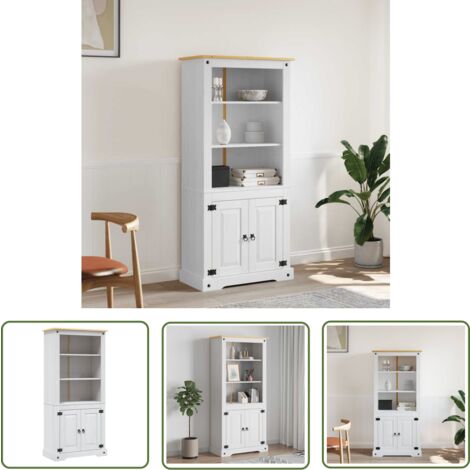 The Living Store Buffetschrank Mexiko-Stil Kiefernholz Weiß 80x40x170 cm - Buffetmöbel - Kiefernholz - Landhausmöbel - Mexikanischer Stil - Vintage Möbel