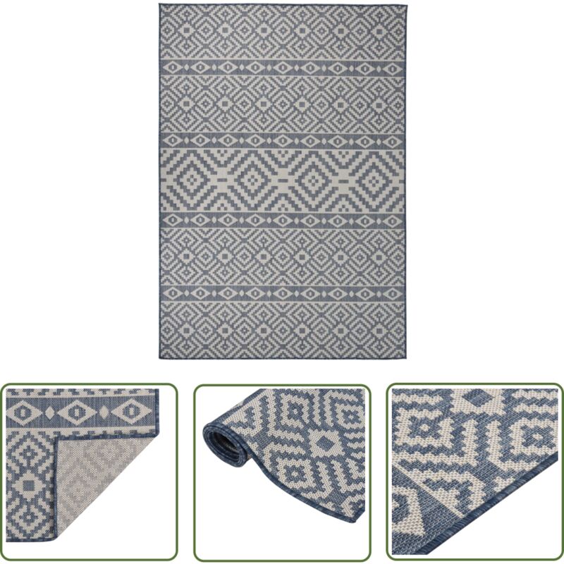 The Living Store - Tapis à tissage plat d'extérieur 160x230 cm Rayures bleues - Tapis Exterieur - Tapis De Terrasse - Tapis Balcon - Tapis Résistant
